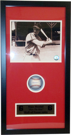 Stan Musial 8" x 10" Photograph and Autographed Baseball in Deluxe Framed Shadow Box with Red Matte