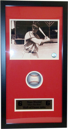 Stan Musial 8" x 10" Photograph and Autographed Baseball in Deluxe Framed Shadow Box with Red Matte