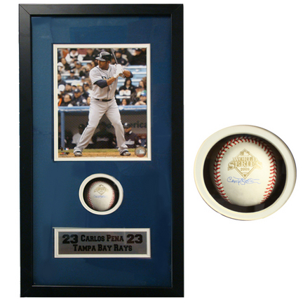 Carlos Pena "At Bat" 8" x 10" Photograph and Autographed Baseball in Deluxe Framed Shadow Box