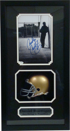Daniel Ruettiger Mini Helmet and Autographed 8" x 10" Photograph in Deluxe Framed Shadow Box