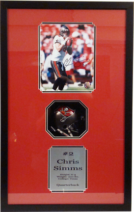Chris Simms Mini Helmet and Autographed 8" x 10" Photograph in Deluxe Framed Shadow Box