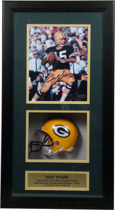 Bart Starr Mini Helmet and Autographed 8" x 10" Photograph in Deluxe Framed Shadow Box