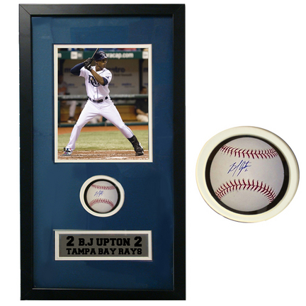 BJ Upton 8" x 10" Photograph and Autographed Baseball in Deluxe Framed Shadow Box
