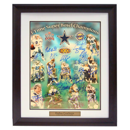 Dallas Cowboys Autographed "3 Time Super Bowl Champions" 16" x 20" Framed Photograph (31 Signatures)