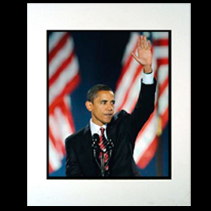 Barack Obama "Waving with Flags" 11" x 14" Matted Photograph (Unframed)