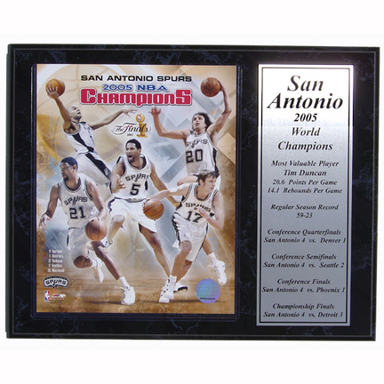 San Antonio Spurs 2005 World Champion Limited Edition Photograph with Statistics Nested on a 12" x 15" Plaque 