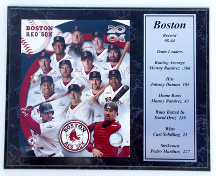 Boston Red Sox 2004 Photograph with Statistics Nested on a 12" x 15" Plaque 