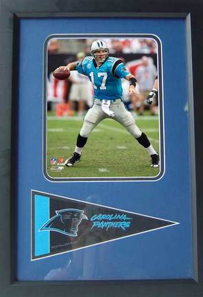 Jake Delhomme "Blue Jersey" Photograph with Team Pennant in a 12" x 18" Deluxe Frame