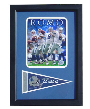 Dallas Cowboys Tony Romo Photograph with Team Pennant in a 12" x 18" Deluxe Frame