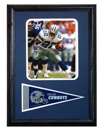 Dallas Cowboys Emmitt Smith Photograph with Team Pennant in a 12" x 18" Deluxe Frame
