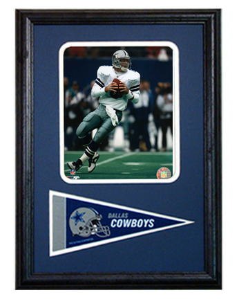 Dallas Cowboys Troy Aikman Photograph with Team Pennant in a 12" x 18" Deluxe Frame