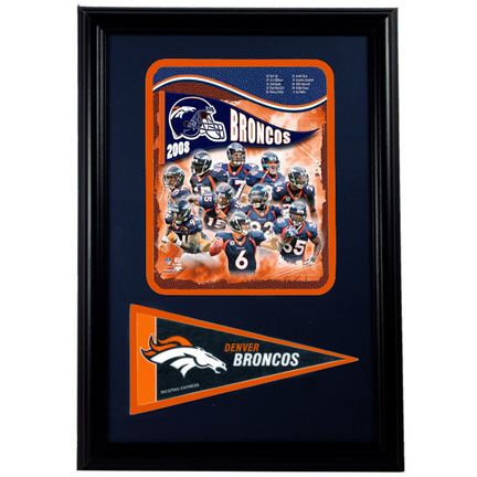 2008 Denver Broncos Photograph with Team Pennant in a 12" x 18" Deluxe Frame