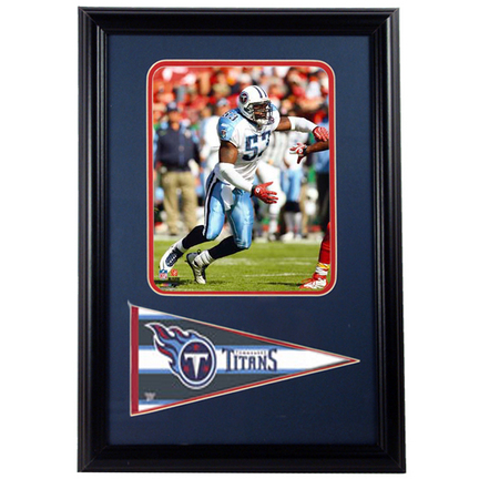 Keith Bulluck Tennessee Titans Photograph with Team Pennant in a 12" x 18" Deluxe Frame