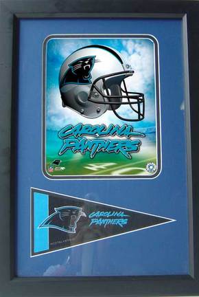 Carolina Panthers Helmet Photograph with Team Pennant in a 12" x 18" Deluxe Frame