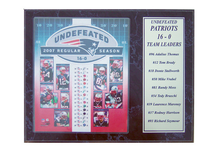 2007 New England Patriots 16-0 Photograph with Statistics Nested on a 12" x 15" Plaque