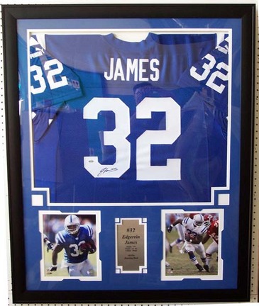 Edgerrin James 8" x 10" Photographs with Autographed Indianapolis Colts Home Jersey in a Deluxe Shadow Box