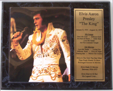 Elvis Presley Photograph with Statistics Nested on a 12" x 15" Plaque 