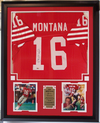 Joe Montana Autographed San Francisco 49ers Home Jersey and Photo Collage in Deluxe Frame