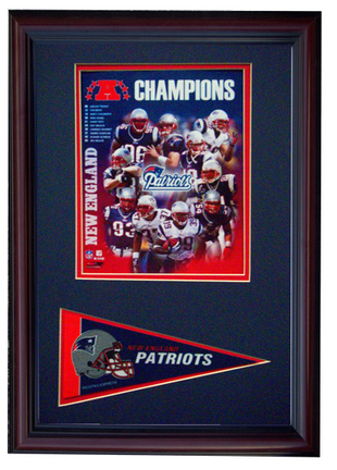 2007 New England Patriots "AFC Champions" Photograph with Team Pennant in a 12" x 18" Deluxe Frame