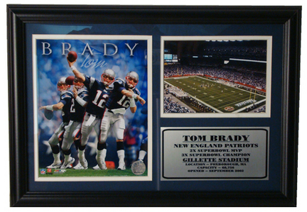 Tom Brady Gillette Stadium Photograph with Statistics Nested on a 12" x 15" Plaque 