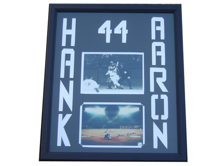 Hank Aaron Autographed Photograph in a 22" x 26" Deluxe Frame