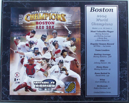 Boston Red Sox 2004 World Champions Limited Edition Photograph with Statistics Nested on a 12" x 15" Plaque 