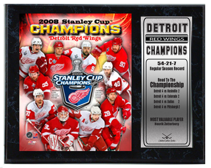 Detroit Red Wings World Champions Photograph with Statistics Nested on a 12" x 15" Plaque