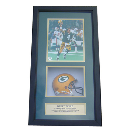 Brett Favre Mini Helmet and Autographed 8" x 10" Photograph in Deluxe Framed Shadow Box