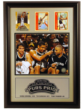 San Antonio Spurs Manu Ginobili, Tim Duncan and Tony Parker Photo Collage with Trading Cards in a Deluxe Frame