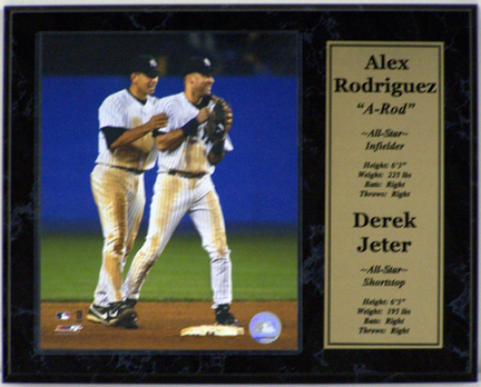 Alex Rodriguez and Derek Jeter Photograph with Statistics Nested on a 12" x 15" Plaque 