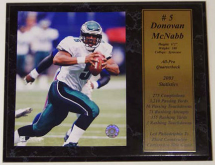 Donovan McNabb Photograph with Statistics Nested on a 12" x 15" Plaque