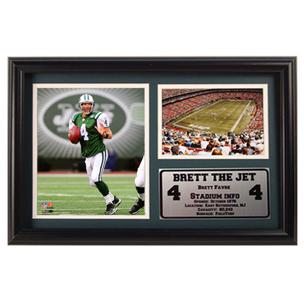 Brett Favre Meadowlands Photograph with Statistics Nested on a 12" x 15" Plaque 