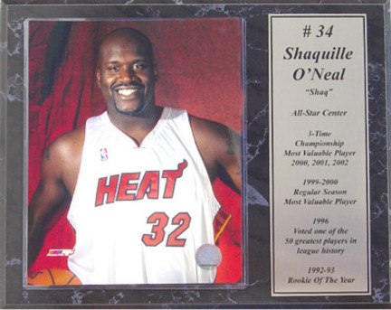 Shaquille O'Neal Photograph with Statistics Nested on a 12" x 15" Plaque