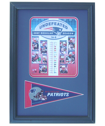 2007 New England Patriots "16-0" Photograph with Team Pennant in a 12" x 18" Deluxe Frame