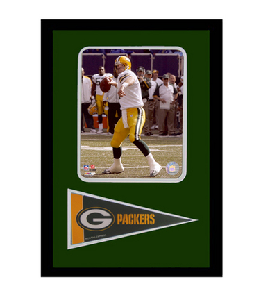 Brett Favre Photograph with Team Pennant in a 12" x 18" Deluxe Frame