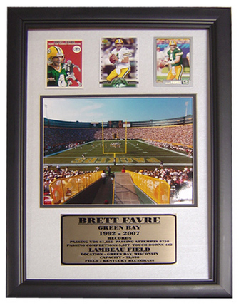 Lambeau Field Photograph with 3 Brett Favre Trading Cards in a 12" x 18" Deluxe Frame