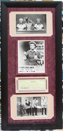 Lucille Ball Photo Collage and Autographed Cancelled Check in a 24" x 38" Deluxe Frame