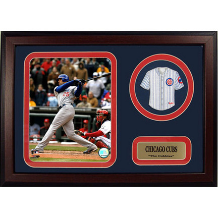 Derrek Lee Photograph with Team Jersey Patch in a 12" x 18" Deluxe Frame Frame