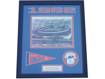 1962 Inaugural New York Mets Autographed Stadium Photograph with Team Pennant in a 23" x 27" Deluxe Frame
