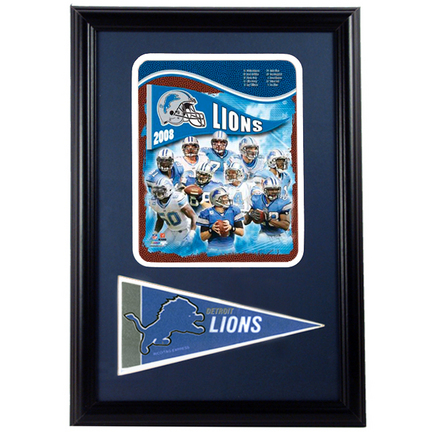 Detroit Lions 2008 Photograph with Team Pennant in a 12" x 18" Deluxe Frame