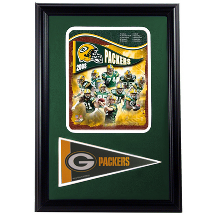Green Bay Packers 2008 Photograph with Team Pennant in a 12" x 18" Deluxe Frame