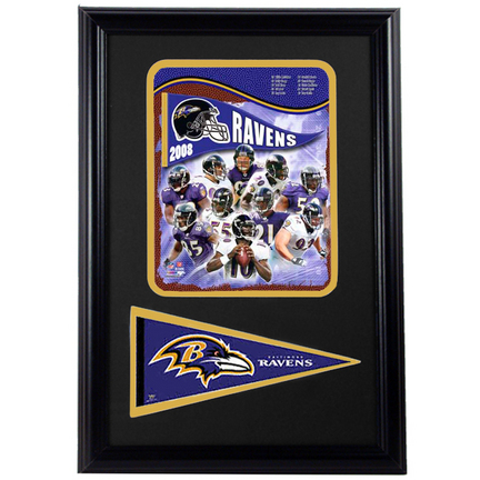 Baltimore Ravens 2008 Photograph with Team Pennant in a 12" x 18" Deluxe Frame