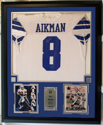 Troy Aikman Photo Collage and Autographed Dallas Cowboys Home Jersey in a Deluxe Frame