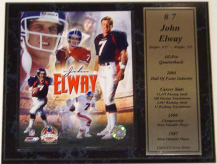 John Elway Photograph with Statistics Nested on a 12" x 15" Plaque