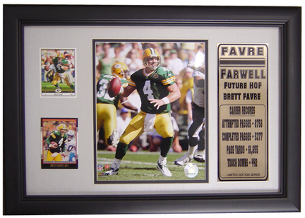 Brett Favre Photograph with 2 Trading Cards in a 12" x 18" Deluxe Frame