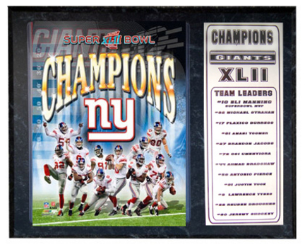New York Giants World Champions Photograph Nested on a 9" x 12" Plaque 