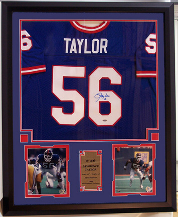 Lawrence Taylor Autographed New York Giants Home Jersey and Photo Collage in Deluxe Frame