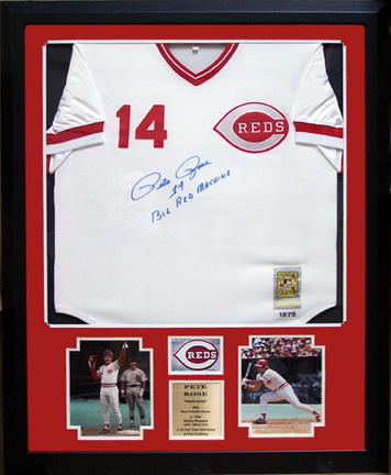 Pete Rose Autographed Cincinnati Reds Cooperstown Collection Jersey and Photo Collage in Deluxe Frame
