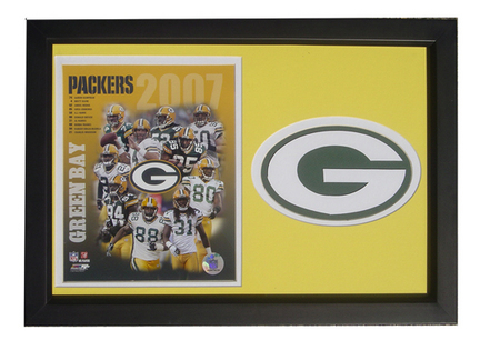 Green Bay Packers Photograph with Team Logo Patch in a 12" x 18" Deluxe Frame