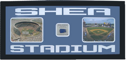 Shea Stadium Game Photo Collage with Piece of Used Outfield Wall Panel in a Deluxe Frame